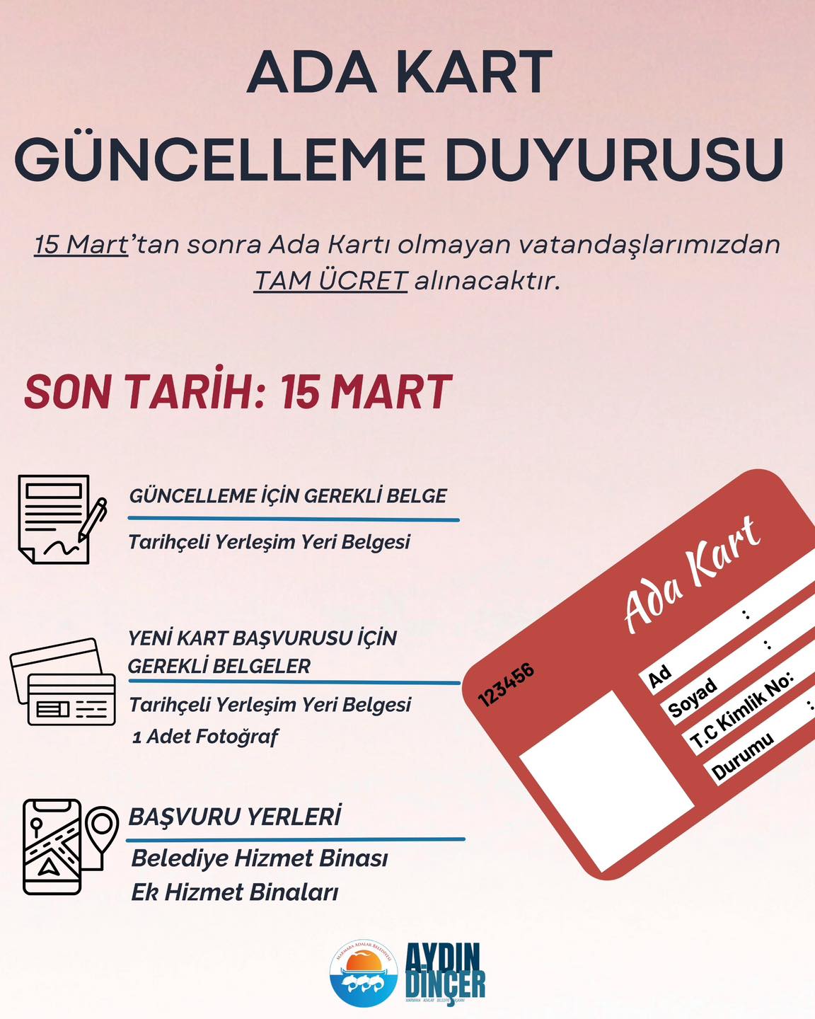 Marmara Adalar Belediyesi’nden Ada Kart İçin Önemli Duyur